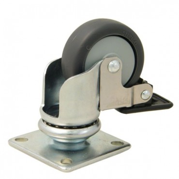 50mm Grey Rubber Wheel in Steel Housing - Braked